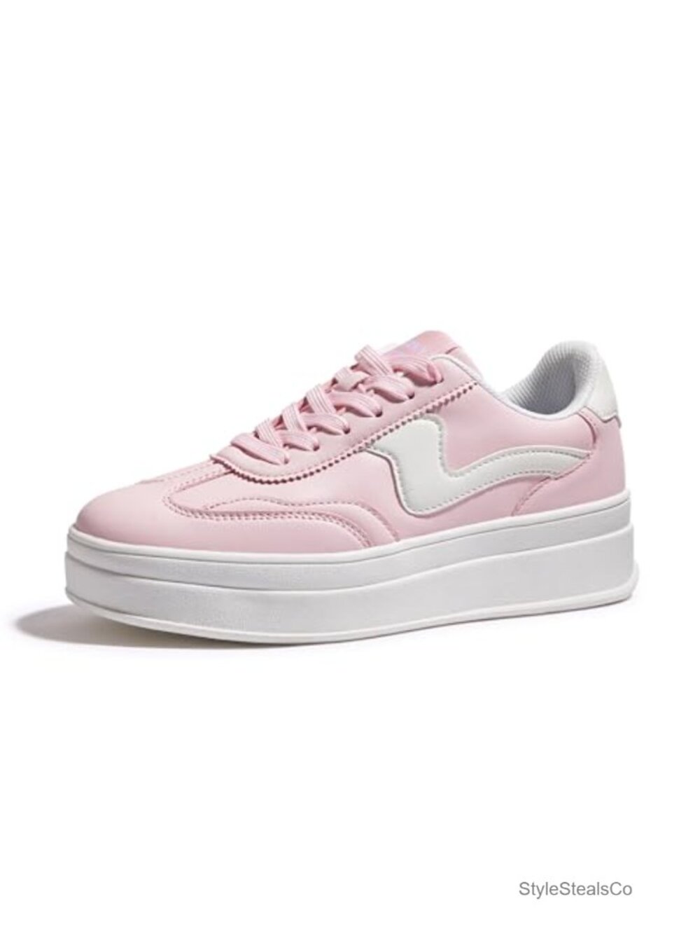 Platform Fashion Sneakers Thick Sole Faux Leather Suede Lace-Up Casual Shoes